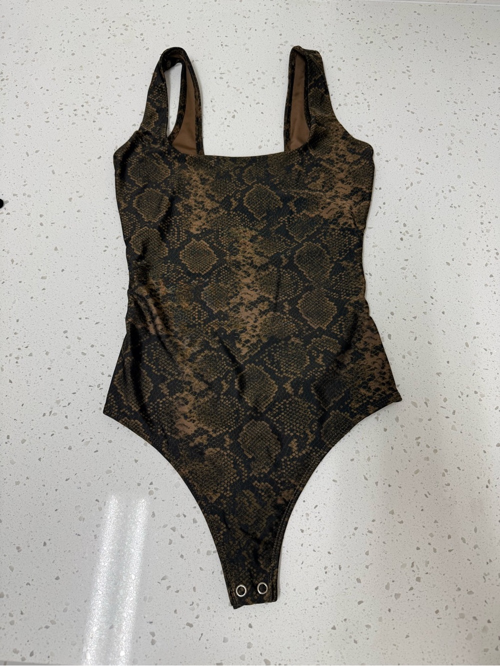 Good American Black & Brown Snake-Print One-Piece Bodysuit